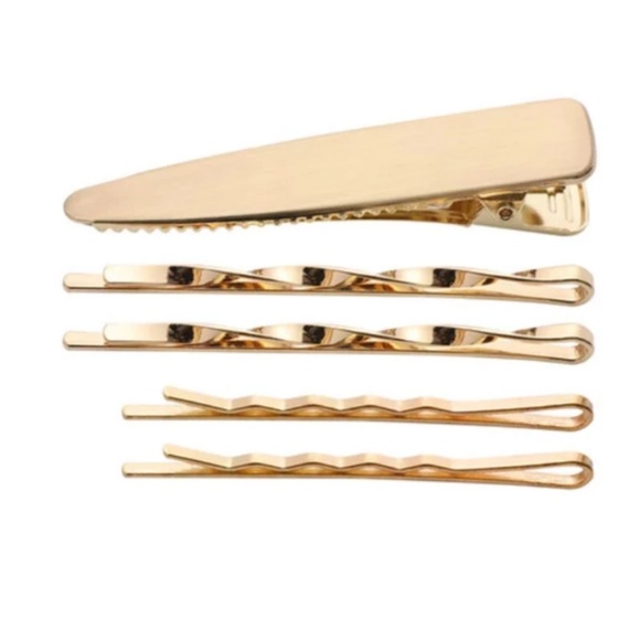 Gold Finish Hair Clips and Pins - Set of 5 - Picture 2 of 2